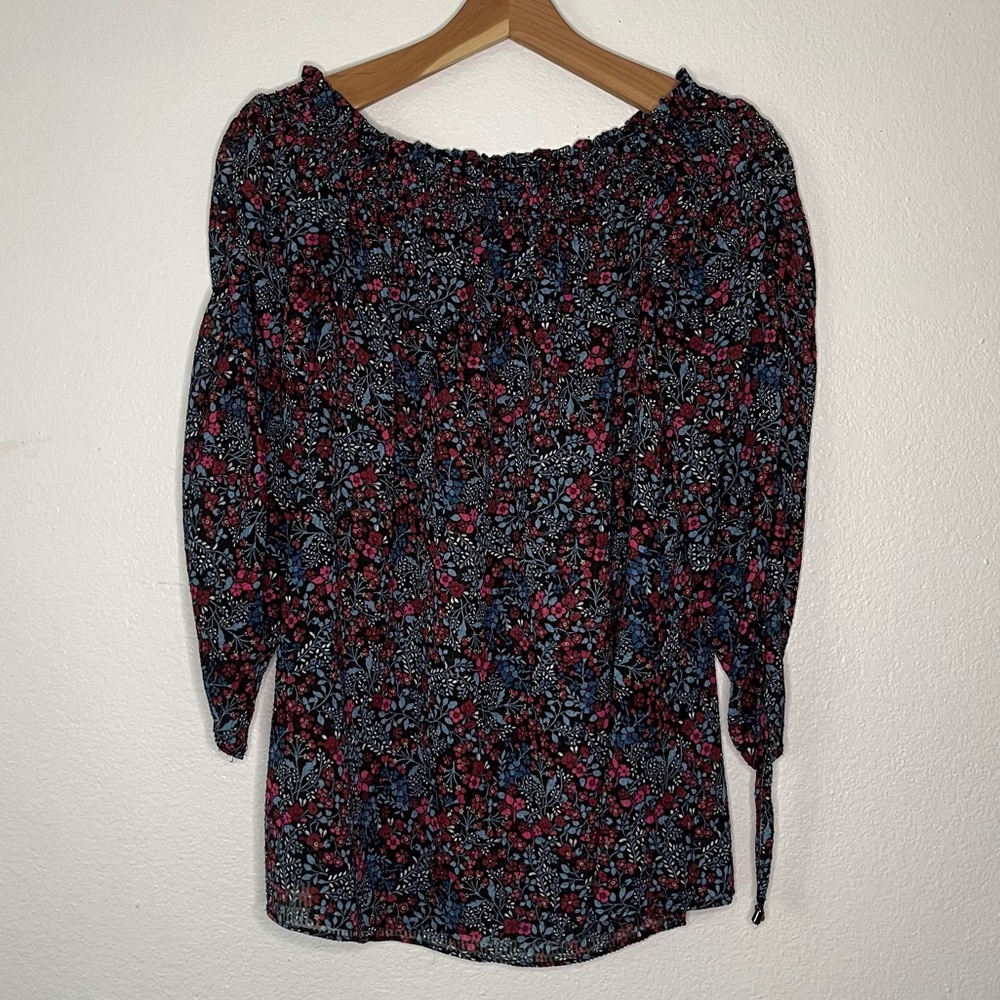 Libby Edelman Dark Floral Sheer Blouse L